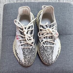Adidas Yeezy Zebra Knit Low-Top Sneakers with Cream Soles
